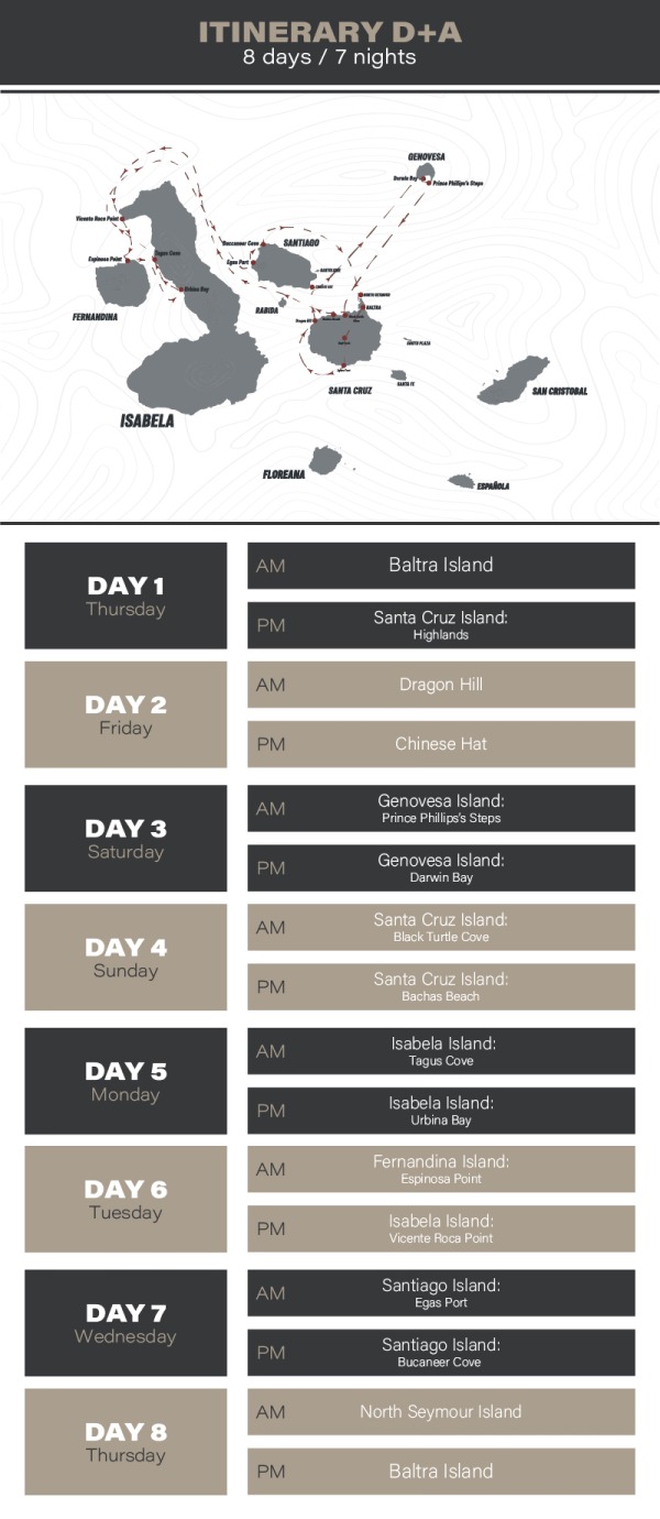 Hermes Galapagos Luxury Cruise Itinerary A + Itinerary D