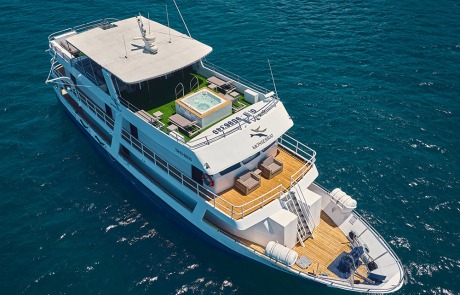 Stunning aerial view of the Monserrat Yacht during a Galapagos Cruise expedition.