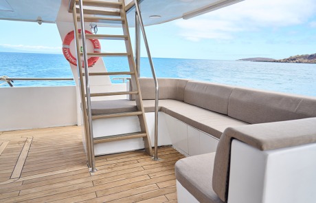 The designated guest area/lounge used for boarding and disembarking excursions on the Monserrat Yacht.