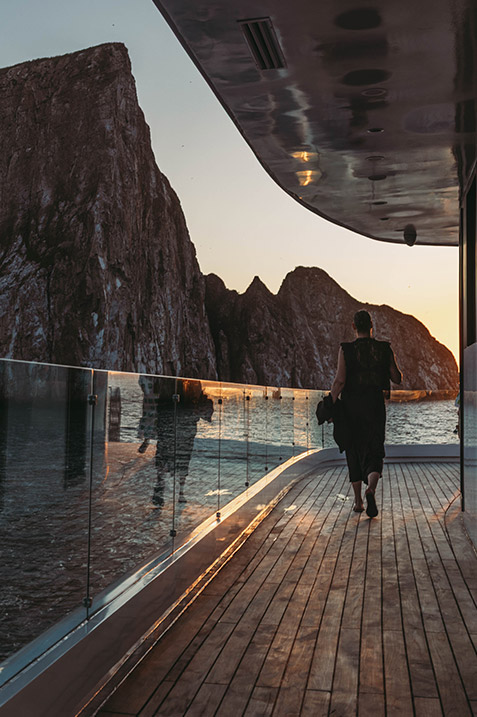Elegant hallway inside the Hermes Galapagos Luxury Cruise ship
