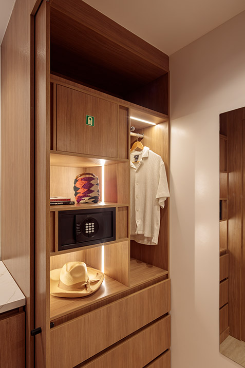 Walk-in closet in a guest suite aboard the luxury Hermes Galapagos Cruise